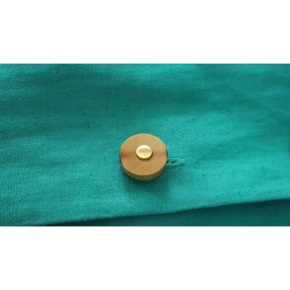Vintage 90s Jones New York Dress LINEN Seafoam Green Mint Shift Wood Buttons 12 - Picture 3 of 7